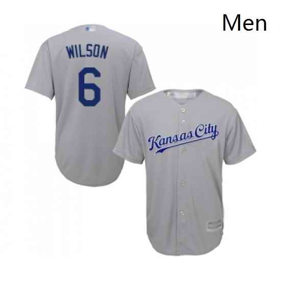 Mens Kansas City Royals 6 Willie Wilson Replica Grey Road Cool Base Baseball Jersey